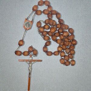 Antique Large 57” Rosary Wooden Beads Chain Wall Beaded Priest Or Nuns Vintage